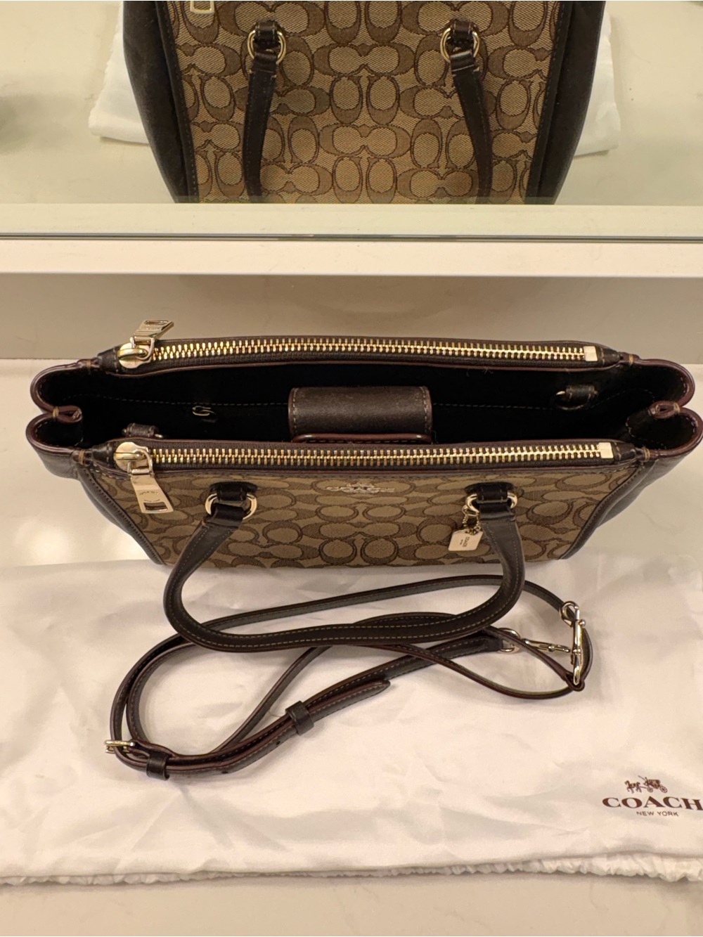 Coach Tan/Brown Signature Canvas Satchel with Dark Brown Leather Trim - Picture 3 of 4